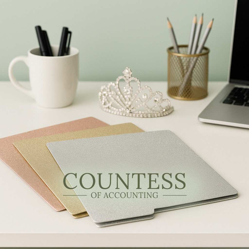 The Countess' desk complete with pens, pencils, tiara and my client files